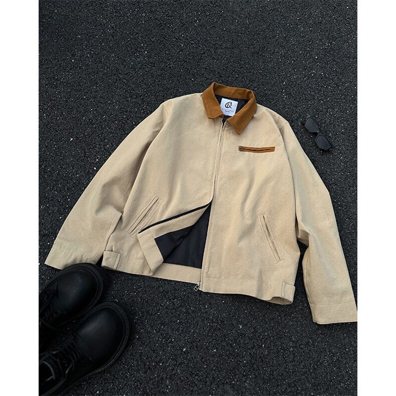 8XL-M春季水洗帆布短款夹克男生vintage美式复古工装外套JK003P98图片