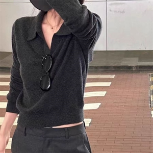 时尚百搭Polo领女士羊毛衫羊毛显瘦修身优雅气质图片