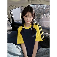 夏季美式高街重磅纯棉三条杠织带插肩撞色男女短袖T恤CZ172-特P25，男装T恤，电商A486