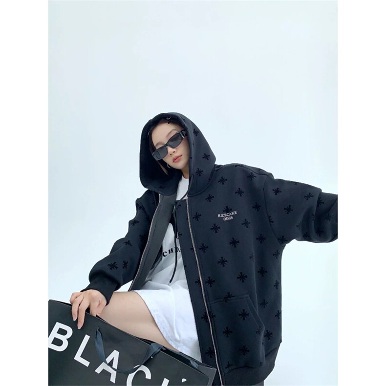 网图有货秋季chic宽松夹克慵懒风满印连帽开衫卫衣男女A915-P62,男装夹克,星座1505