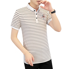 夏季条纹衬衫领POLO衫男装夏装有带领短袖T恤男士衣服T9004-P40，男装Polo衫，星座509
