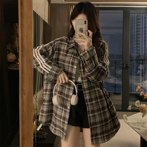 D603-P58 美式复古条纹格子衬衫长袖春夏季外套情侣百搭宽松休闲图片