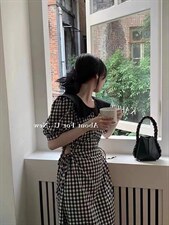腰部小设计格子连衣裙，女装连衣裙，欧妮卡蒂蔓