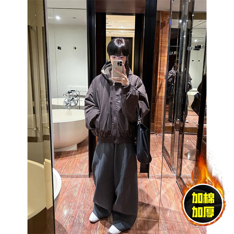 两面穿现货重磅短款座山雕棉衣男女双面穿毛毛绒棉服加厚外套,男装棉衣,电商A443