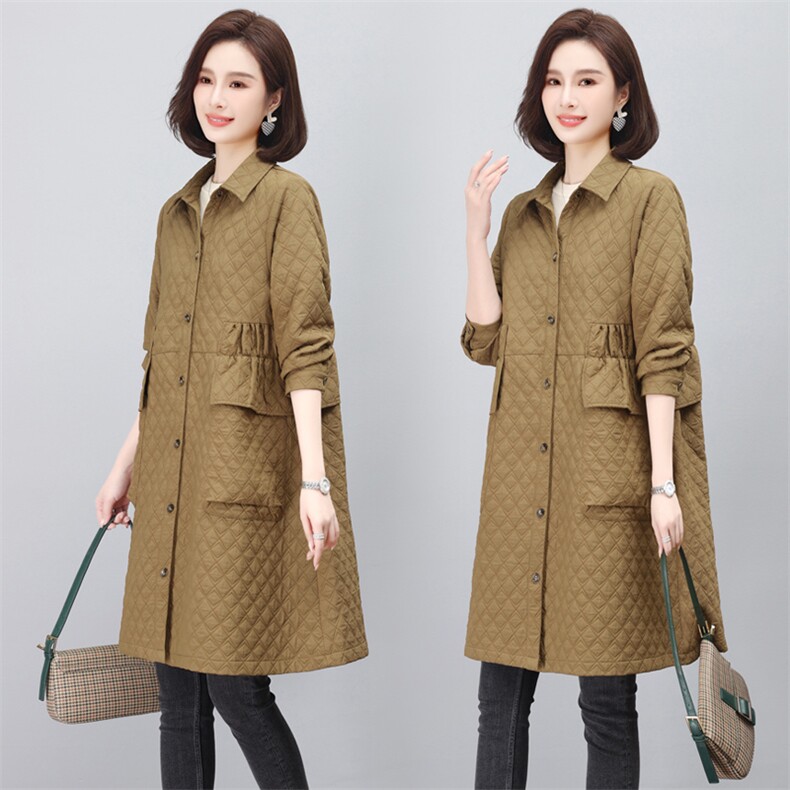 三年不下架(新款)2024年秋春装夹棉中长款风衣外套女中老年妈上衣，女装中老年女装，璐依舞