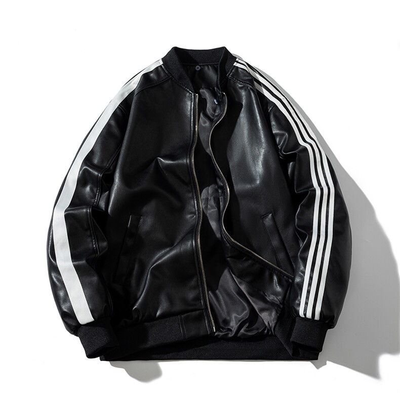 现货三条杠袖子PU皮棒球服外套秋冬棉服,男装棉衣,电商A105