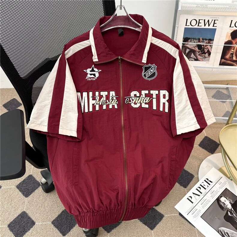 美式潮牌短袖衬衫男生高街插肩机能风机车服拉链开衫CY1136-P53图片