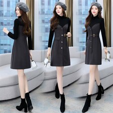 2021年冬季新款拉毛呢料连衣裙，女装连衣裙，金典明美