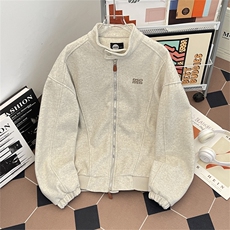 港风春款男立领夹克三彩泥双层毛呢字母刺绣拼接外套JA11P85，男装夹克，星座1013-1