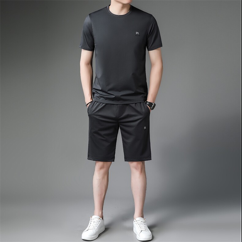 中年冰丝免烫套装男夏季短袖短裤2023新款男士休闲时尚百搭夏装,男装休闲套装,电商B212（原钱塘6029）