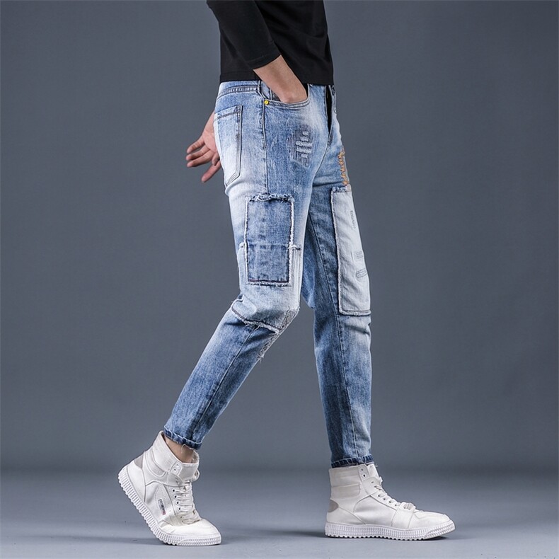 2021新款潮牌刺绣贴布弹力牛仔裤男微跨小脚裤QT6027-89176,男装牛仔裤,电商D218