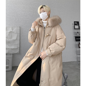 8XL-M 90白鸭绒大毛领羽绒服男中长款过膝设计感牛角扣YRFC05P398图片