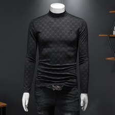 丝光棉加绒加厚印花打底衫两翻领T恤冬男钱塘6016-CC2021-85假摸，男装针织衫/毛衣，钱塘6016