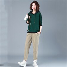 2021年春季新款潮连帽卫衣女宽松韩版+哈伦裤子套装女士两件套装，女装套装/套裙，简韵佳