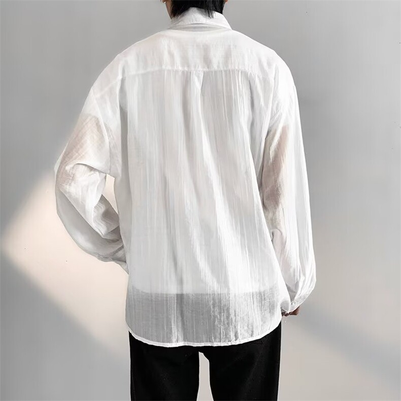 白色亚麻长袖衬衫男夏秋季薄款套潮牌痞帅松弛高级衬衣XC320/P38,男装衬衫,星座506