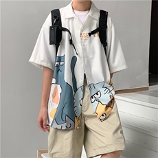 短袖衬衫男港风日系夏设计感小众上衣休闲薄外套痞衬衣W870-P33，男装衬衫，星座512-2