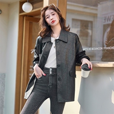 海宁真皮皮衣女中长款2025新款高级感宽松休闲外套绵羊皮夹克上衣，女装皮衣，简古