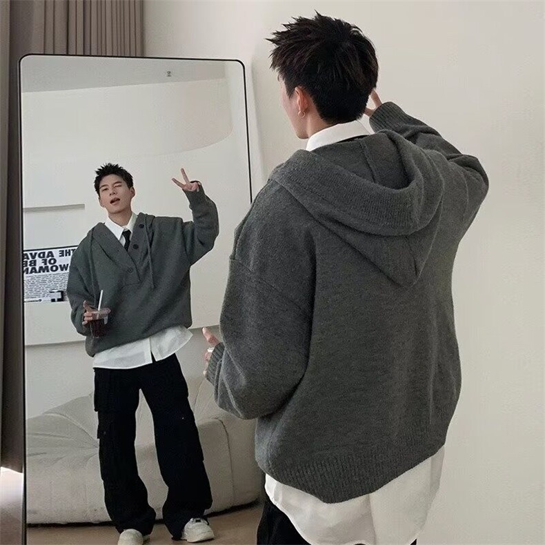 【有货】DMY5521-P65秋冬连帽毛衣男半开衫针织衫男潮牌情侣上衣图片