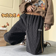 雪尼尔棋盘格加绒束脚运动裤男大码宽松休闲裤子K23730J加绒-P70，男装休闲裤，电商A001-1