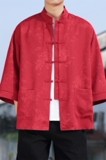 2025夏季风立领提花七分袖衬衫宽松大码上衣CS2502-P7088，男装衬衫，电商A008