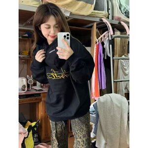 新款潮牌美式字母印花宽松百搭春秋重磅连帽卫衣情侣运动外套图片