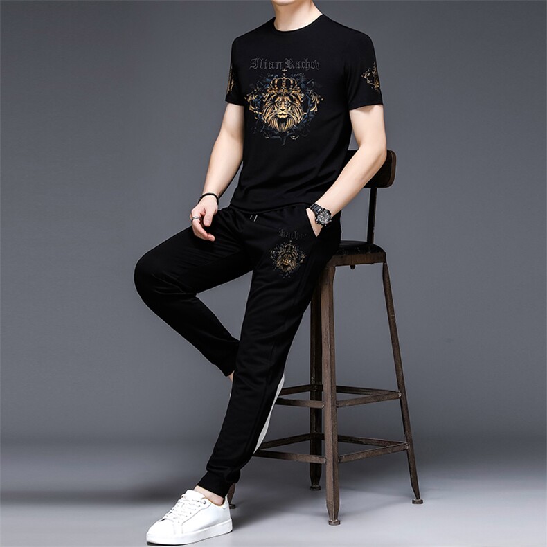 YS-X333夏季男式短袖长裤短裤三件套运动休闲套头修身T恤套装P132图片