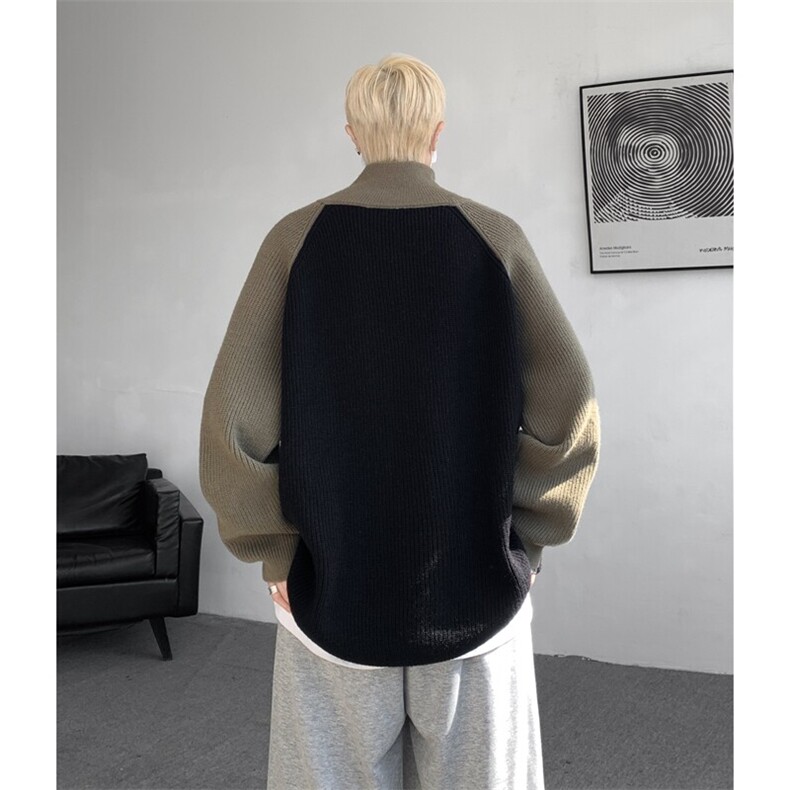 8XL-M撞色半拉链毛衣宽松慵懒风插肩袖大码针织衫外套MY1513/P75,男装针织衫/毛衣,电商B238