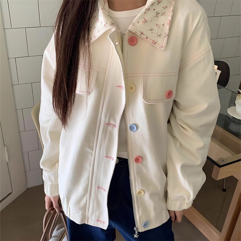 日系复古碎花拼接翻领外套女春秋小众甜美设计感可爱减龄夹克上衣,男装夹克,星座506A