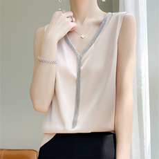 真丝吊带背心女2025夏季新款桑蚕丝上衣配西装缎面设计感流苏上衣，女装蕾丝衫/雪纺衫，圣丽羊绒