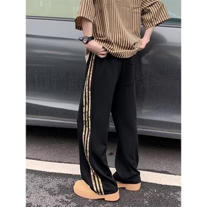美式三条杠直筒卫裤男春秋重磅裤子男女休闲运动长裤痞帅-XK8021图片