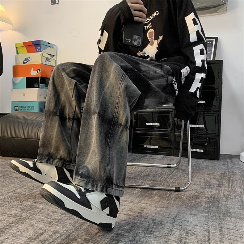 秋季ins高街裤子男潮牌韩版潮流情侣直筒宽松阔腿牛仔裤8085-p45，男装牛仔裤，星座1008-2