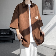 短袖衬衫男士夏季新款港风宽松大码灯芯绒衬衣CS005-P35，男装衬衫，星座214-3