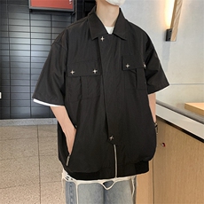 港风复古宽松版工装衬衫短袖夏季薄外套大口袋衬衣CS01262-P50，男装衬衫，星座308B-1