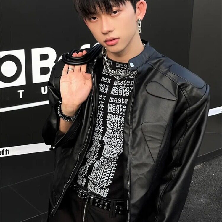 D3360-P85新款机车夹克男春秋炸街百搭垫肩pu皮衣外套-网图现货,男装夹克,星座603-2