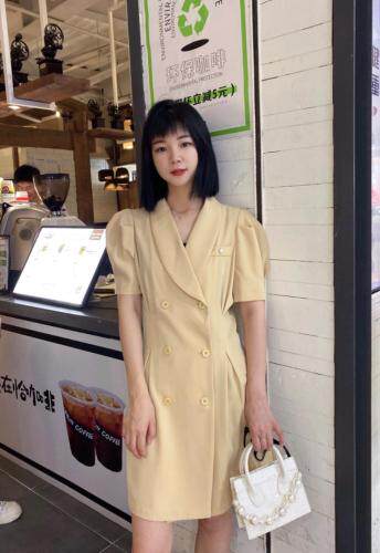 【现货】夏季新品气质韩版泡泡袖连衣裙，女装连衣裙，蓝典