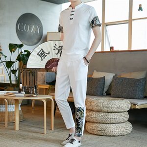 中国风套装男2021夏季新款古风汉服宽松唐装两件套 A438-999-P60图片
