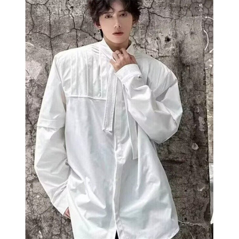 小众解构立体压褶长袖飘带设计感衬衫男宽松慵懒贵气开衫C327，男装衬衫，星座1116A（原606A-3）