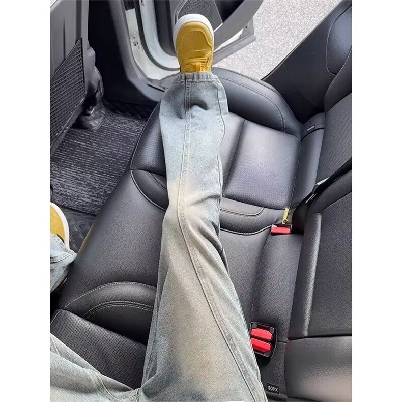 复古牛仔裤男秋冬美式水洗做旧直筒弯刀裤cleanfit宽松显瘦微喇裤,男装牛仔裤,星座516A