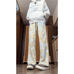 美式牛仔裤男款潮牌水洗弯刀裤直筒微喇长裤NA019-P40图片