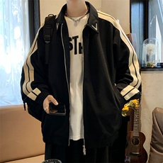 夹克男港风潮拉链开衫条纹拼色2024春秋新款ins宽松外套W4046-P38，男装夹克，星座412-2