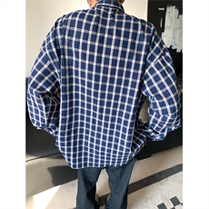 现货~格子大码长袖衬衫C5883/特P25蓝色，男装衬衫，电商A094