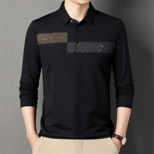 秋季2023新款翻领纯色polo衫男士免烫长袖t恤商务休闲上衣服男装图片