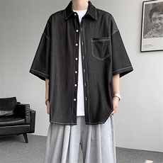 8XL-M冰丝牛仔短袖衬衫男款夏季薄款宽松慵懒衬衣外套DC28006P60，男装T恤，电商B312