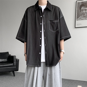 8XL-M 冰丝牛仔短袖衬衫男款夏季薄款宽松慵懒衬衣外套DC28006P60图片