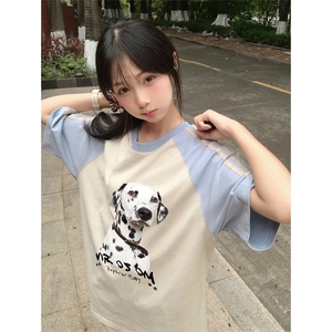抖音得物品质二开240克宽松纯棉美式潮牌插肩三杠织带短袖T恤图片