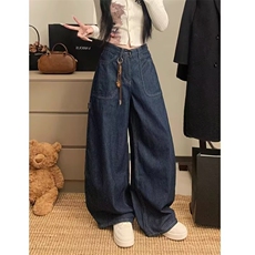 秋冬季新款弯刀裤情侣阔腿裤条纹休闲镰刀牛仔裤1008-LG1955-P55，男装牛仔裤，星座1008