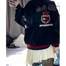 美式高街徽章拼接撞色棒球服外套男女春季潮牌情侣刺绣宽松夹克，男装夹克，星座601-1