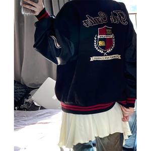 美式高街徽章拼接撞色棒球服外套男女春季潮牌情侣刺绣宽松夹克图片