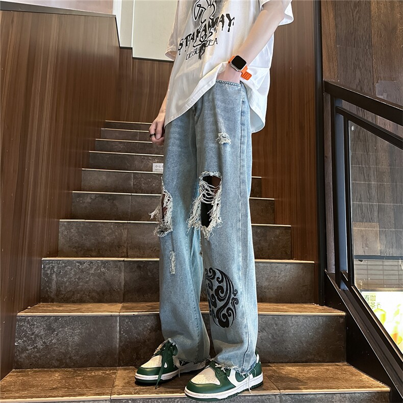 k1080-p55-控78M-5XL现货oversizecleanfit风黄泥牛仔裤破洞,男装牛仔裤,星座116