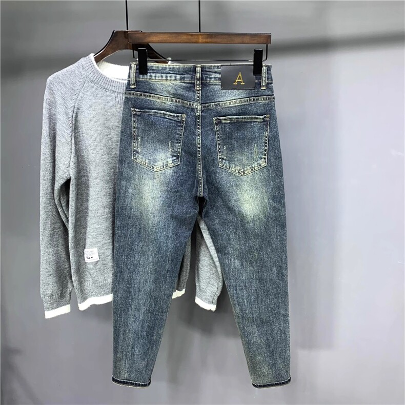 1506-1/KT12601/P51牛仔裤新款弹力修身九分裤韩版潮流简约百搭男图片